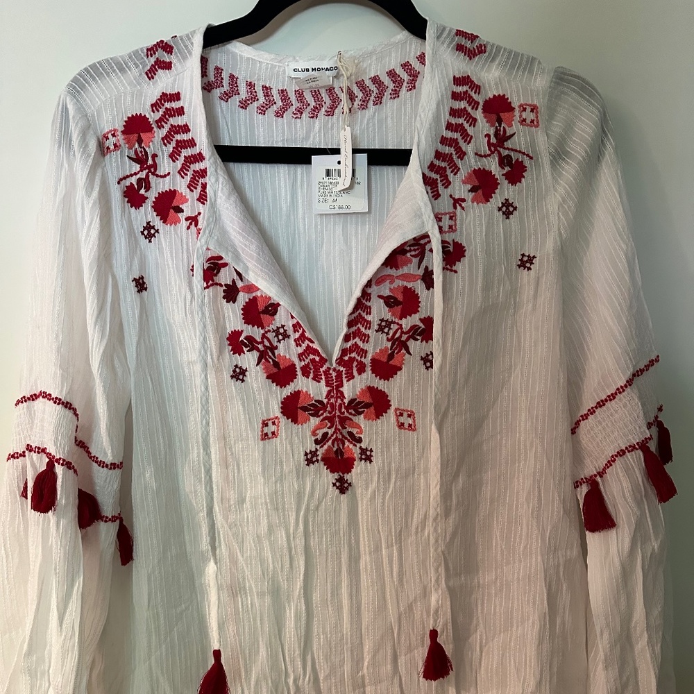 Club Monaco Embroidered Peasant Blouse NWT